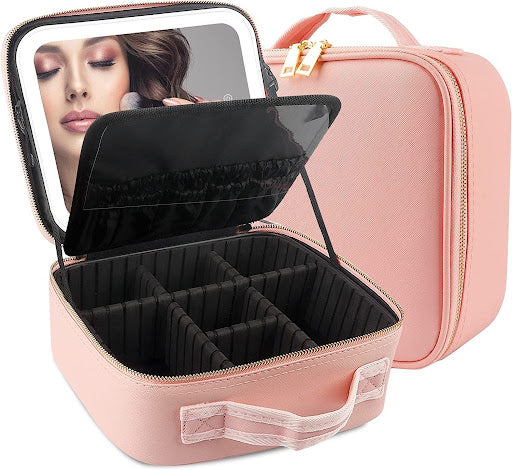 Estuche Cosmetiquera Maquillaje + Espejo LED con 3 TONOS DE LUZ